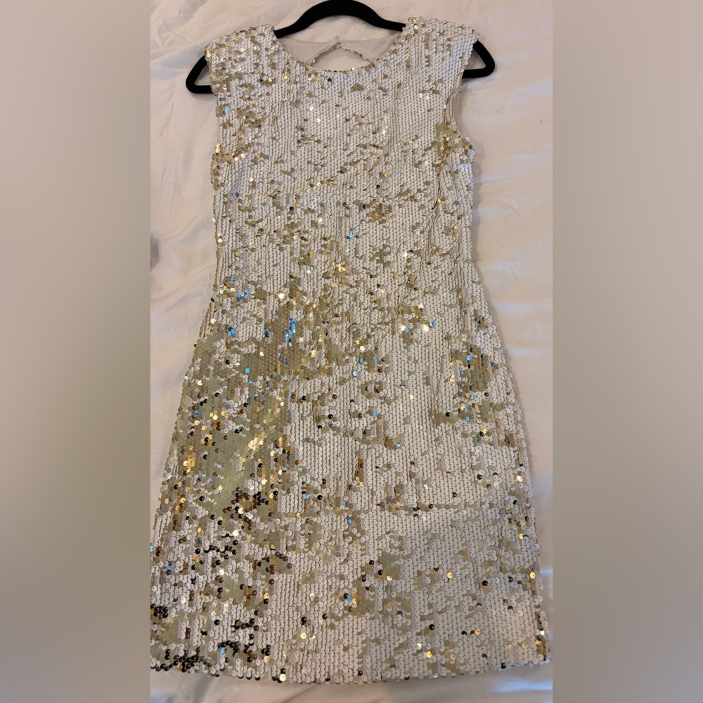 As U Wish Gold and White Sequin Dress